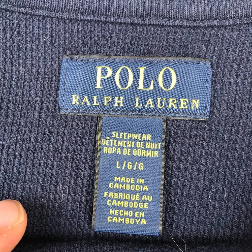 Polo Ralph Lauren Waffle Knit Crewneck Shirt Mens L Navy Flag Logo Thermal Layer